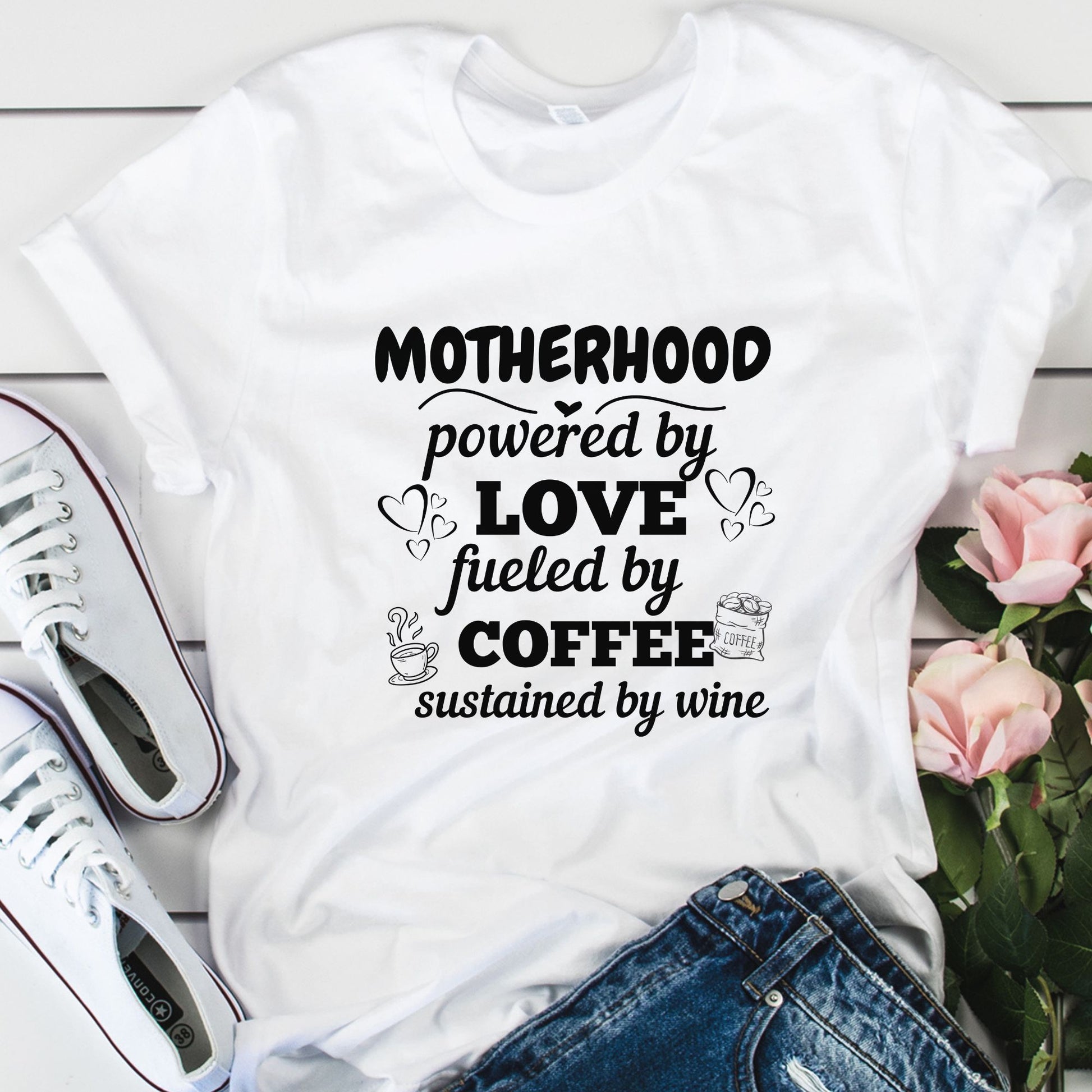 Motherhood Powered By Love Fueled By Coffee Sustained By Wine - LUXEELLESHOP