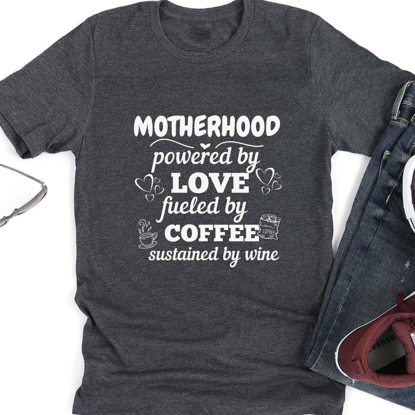 Motherhood Powered By Love Fueled By Coffee Sustained By Wine - LUXEELLESHOP