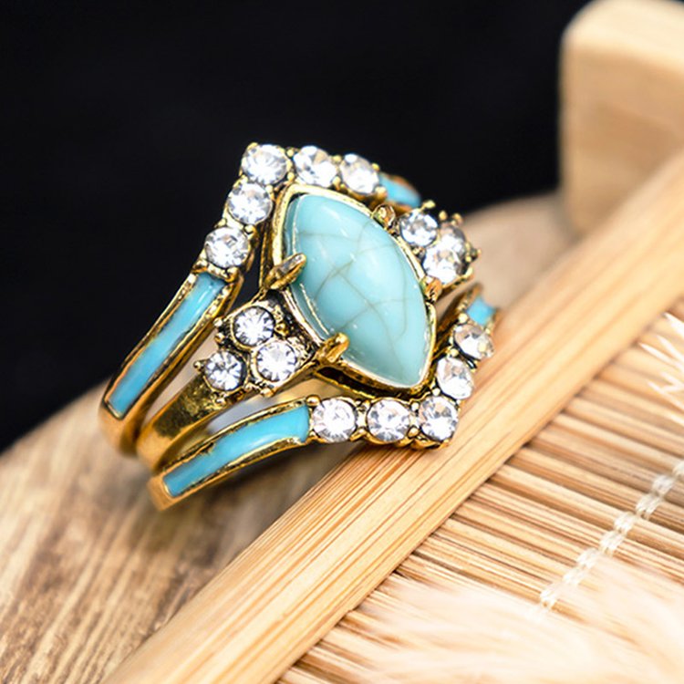 Gorgeous Turquoise 3-Piece Ring - LUXEELLESHOP