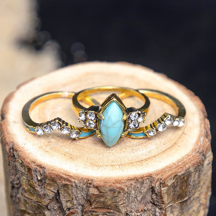 Gorgeous Turquoise 3-Piece Ring - LUXEELLESHOP